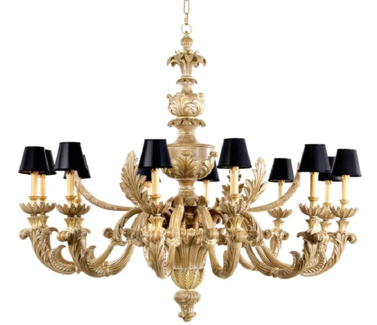 Casa Padrino araña de luces barroco de lujo natural / negro Ø 150 x A. 130 cm - Magnífica araña de salón de estilo barroco - Calidad de lujo - Hecho en Italia