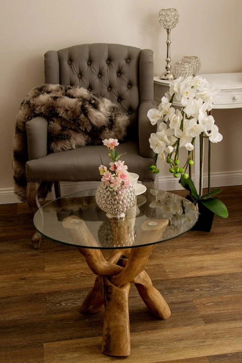 Casa Padrino mesa de cristal de lujo marrón Ø 90 x H. 73 cm - Mesa Redonda de Trípode