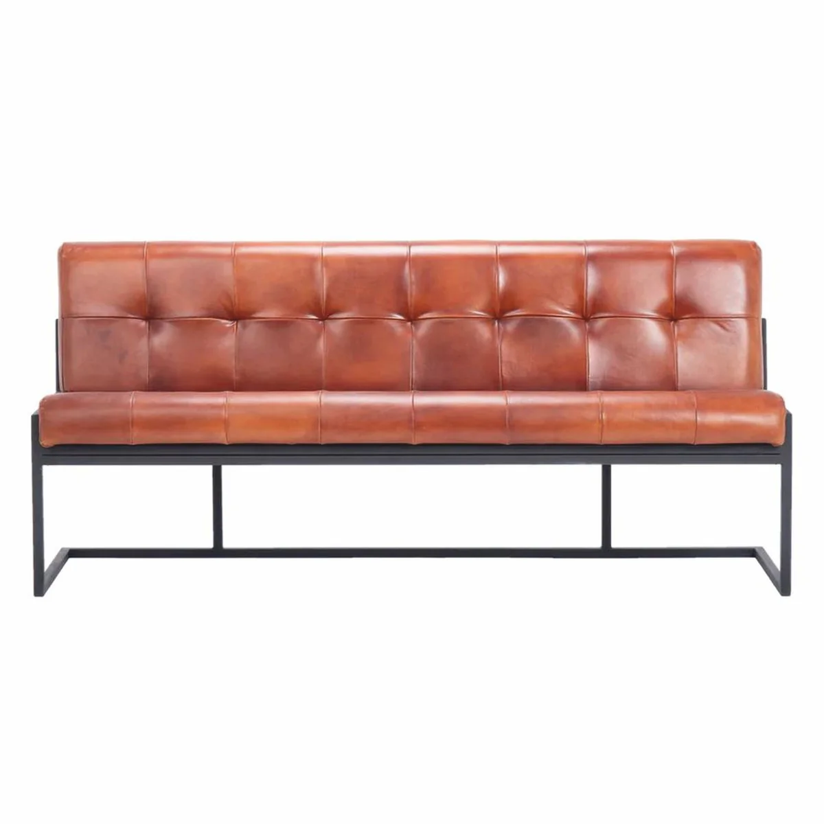 Casa Padrino banco Chesterfield de lujo de cuero genuino marr¨®n claro / negro 200 cm - Muebles de cuero genuino