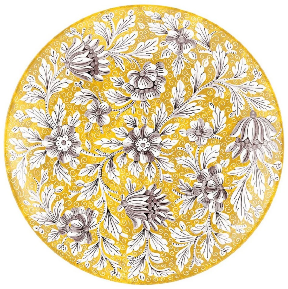 Casa Padrino conjunto de 6 platos de cer¨¢mica de lujo amarillo / multicolor ? 40 cm - Platos llanos hechos y pintados a mano con dise?o floral - Accesorios hoteles y restaurantes - Hecho en Italia