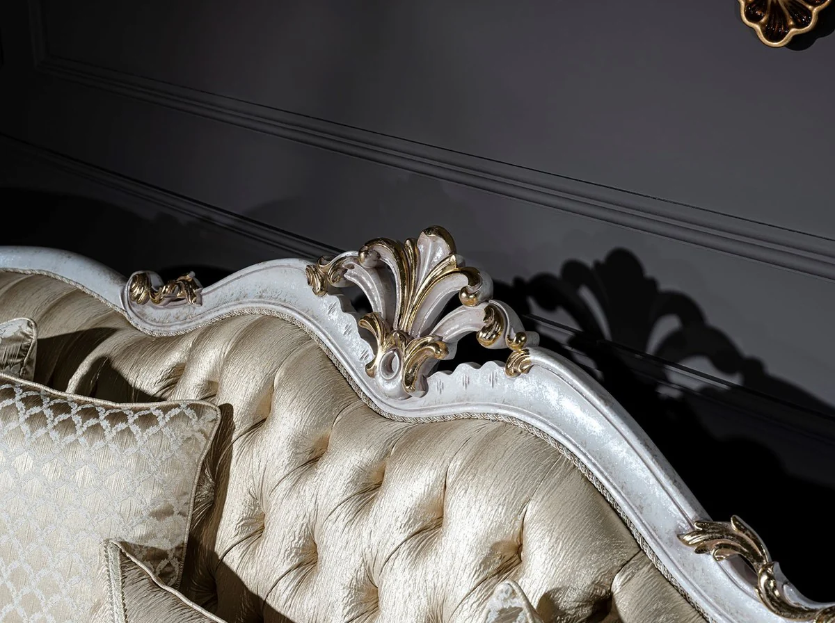 Casa Padrino sof¨¢ barroco de lujo oro / blanco antiguo / oro 250 x 90 x A. 112 cm - Sof¨¢ de sal¨®n con dise?o elegante y cojines decorativos - Mobiliario de sal¨®n barroco