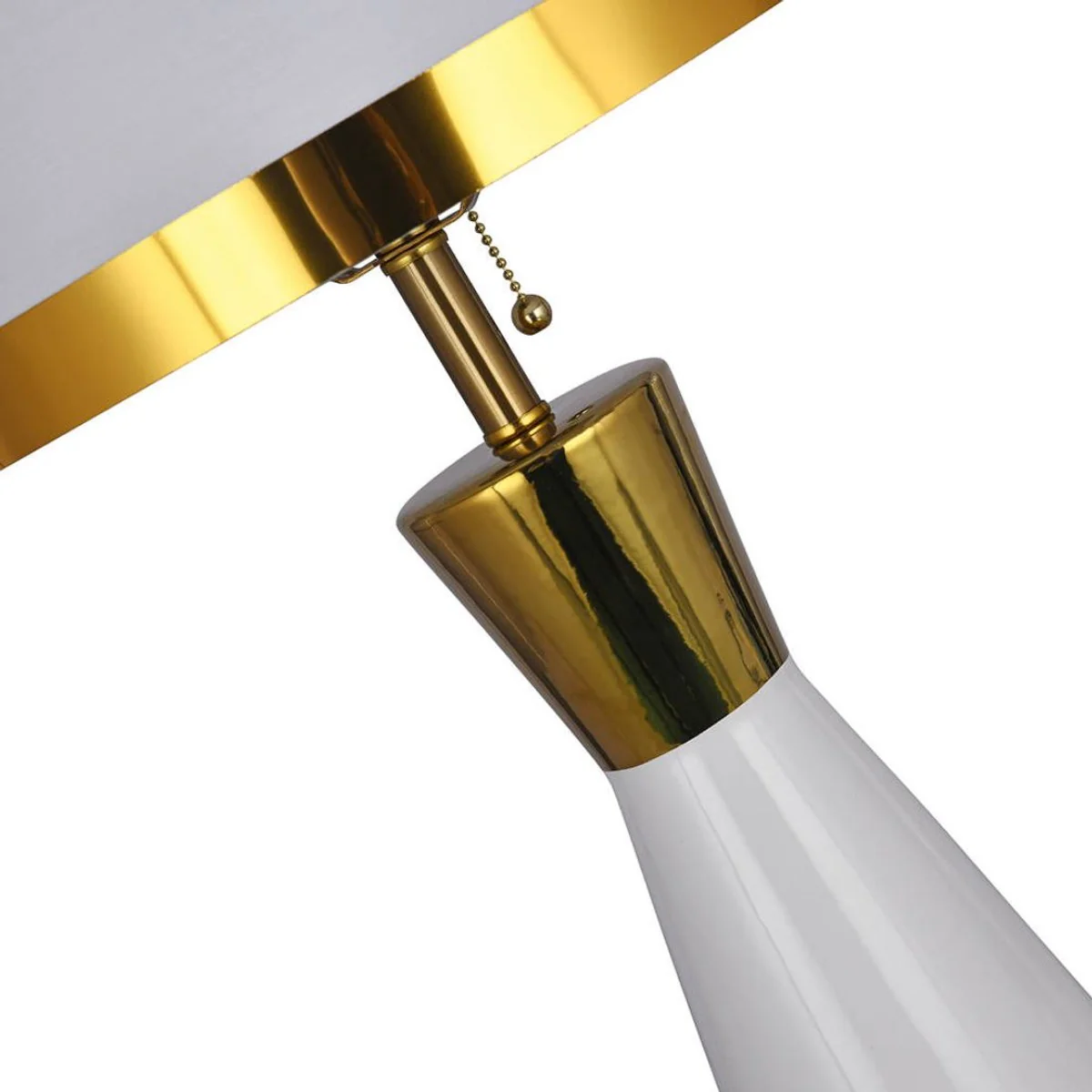 Casa Padrino lámpara de mesa de cerámica de lujo blanco / oro / blanco Ø 30 x A. 60 cm - Lámpara de escritorio redonda de cerámica con pantalla - Luces de cerámica de lujo