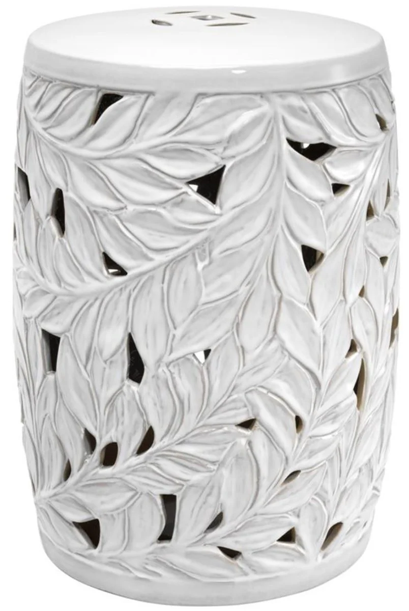 Casa Padrino Cerámica Deco Tambor Blanco Ø 34 x H. 48 cm - Decoración de la Sala de Estar de Lujo