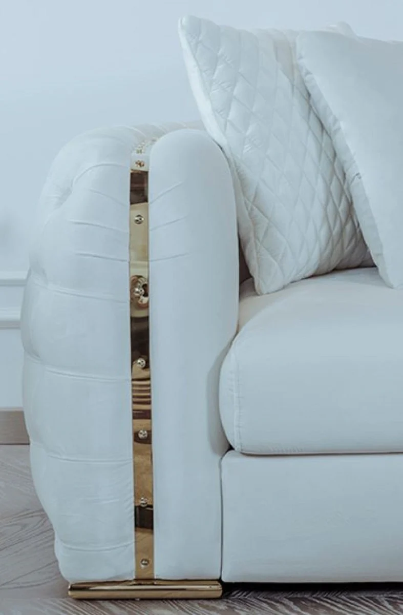 Casa Padrino Sof¨¢ de Lujo Blanco / Oro 265 x 83 x A. 73 cm - Sof¨¢ de Sal¨®n Moderno - Muebles de Sal¨®n y Hotel - Colecci¨®n de Lujo