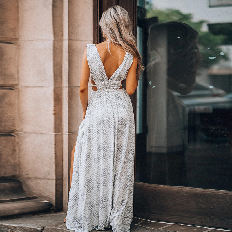 Fashion V-neck Sleeveless Slit Printed Dress