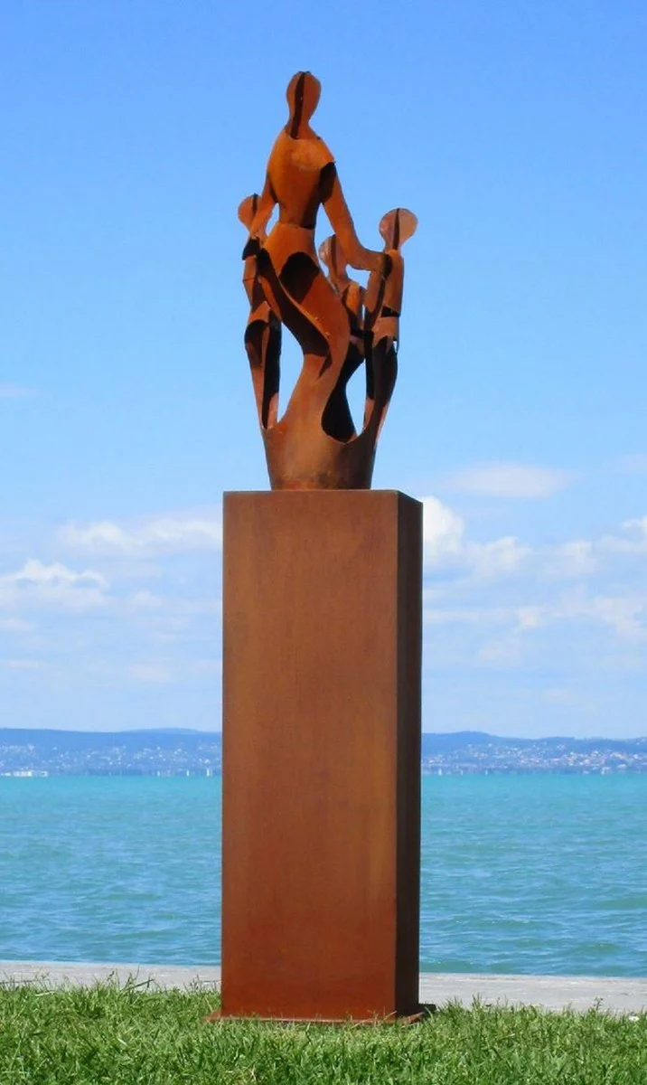 Casa Padrino escultura de metal de decoraci¨®n de jard¨ªn XXL amigos sobre columna ¨®xido A. 182 cm