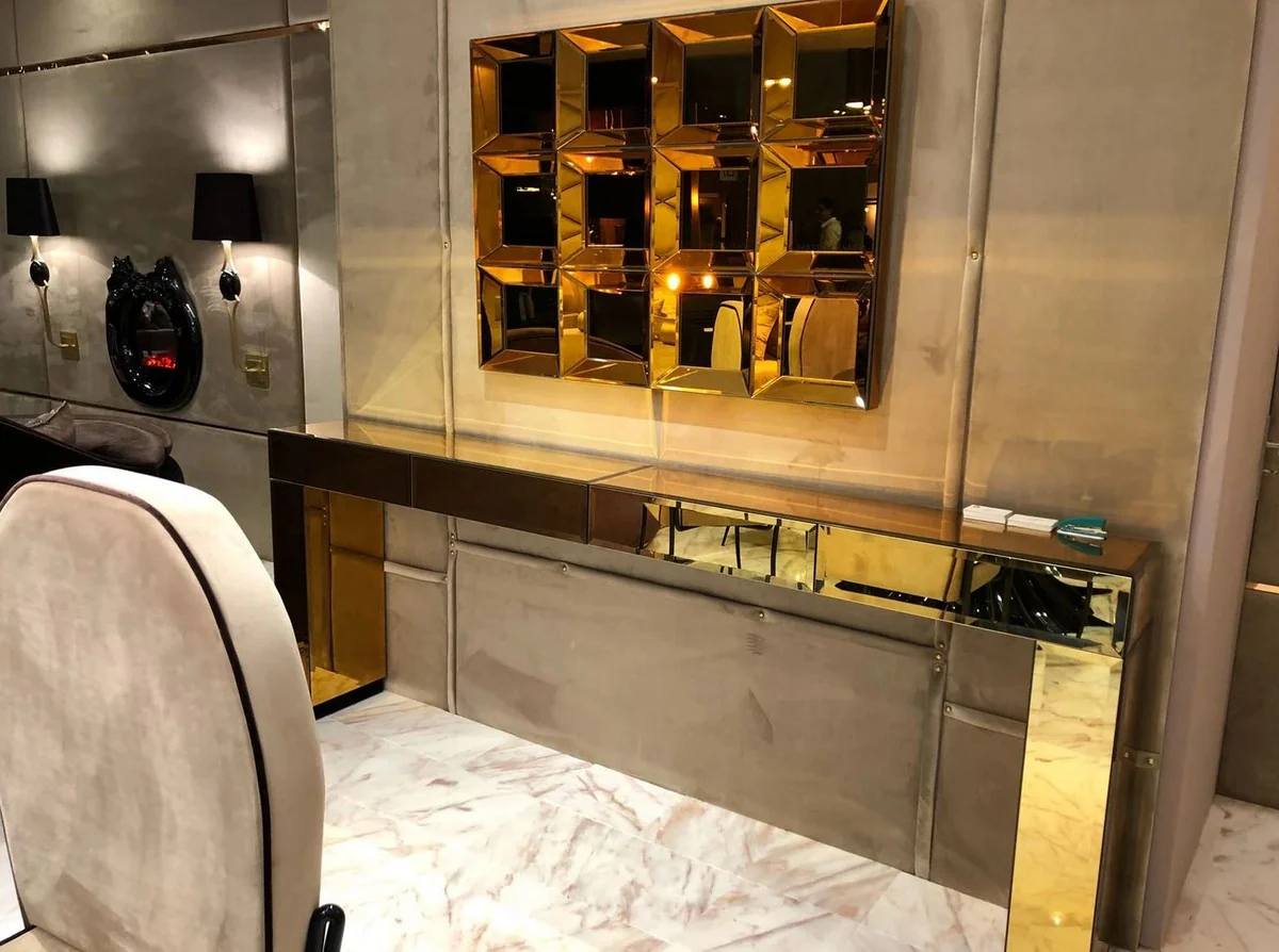 Casa Padrino conjunto de muebles de dise?o de lujo oro - 1 Mesa consola con espejo con 4 cajones y 1 espejo de pared - Muebles de Hotel - Calidad de Lujo - Hecho en Italia