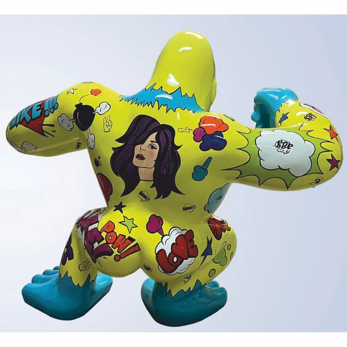 Casa Padrino escultura decorativa XXL mono gorila amarillo / colorido 202 x 102 x A. 180 cm