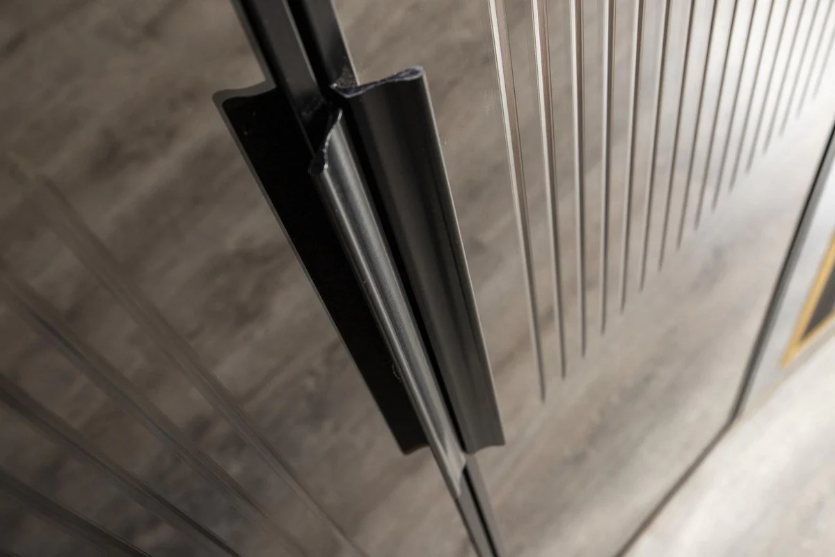 Casa Padrino armario de dormitorio Art Deco de lujo gris / oro 265 x 67 x A. 220 cm - Armario noble de madera maciza con 6 puertas con espejo - Muebles de dormitorio - Calidad de Lujo