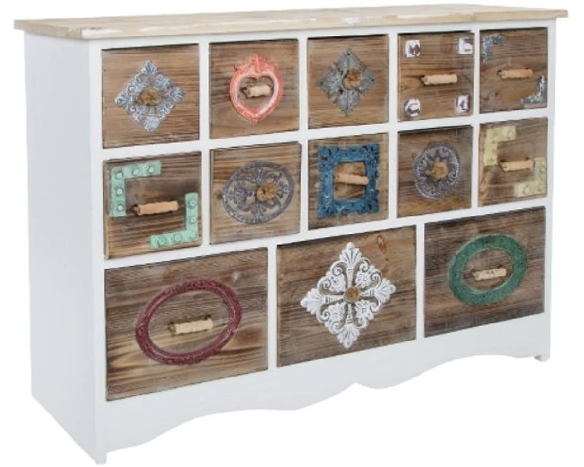 Casa Padrino cómoda de estilo country con 13 cajones blanco / multicolor 108 x 39 x H. 81 cm - Muebles de Estilo Country