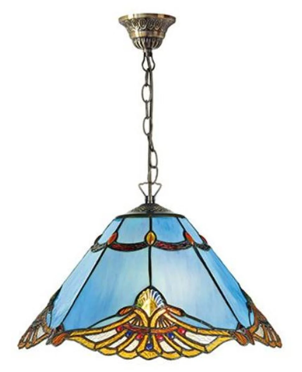 Casa Padrino Tiffany Hanging Lamp Blue / Multicolor Ø 40 x H. 82 cm - Handmade Tiffany Pendant Lamp