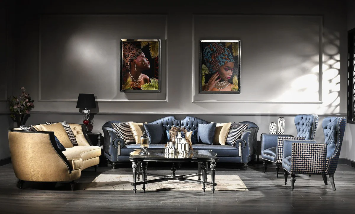 Casa Padrino sof¨¢ barroco de lujo oro / negro 257 x 100 x A. 86 cm - Sof¨¢ de sal¨®n adornado - Muebles Barrocos