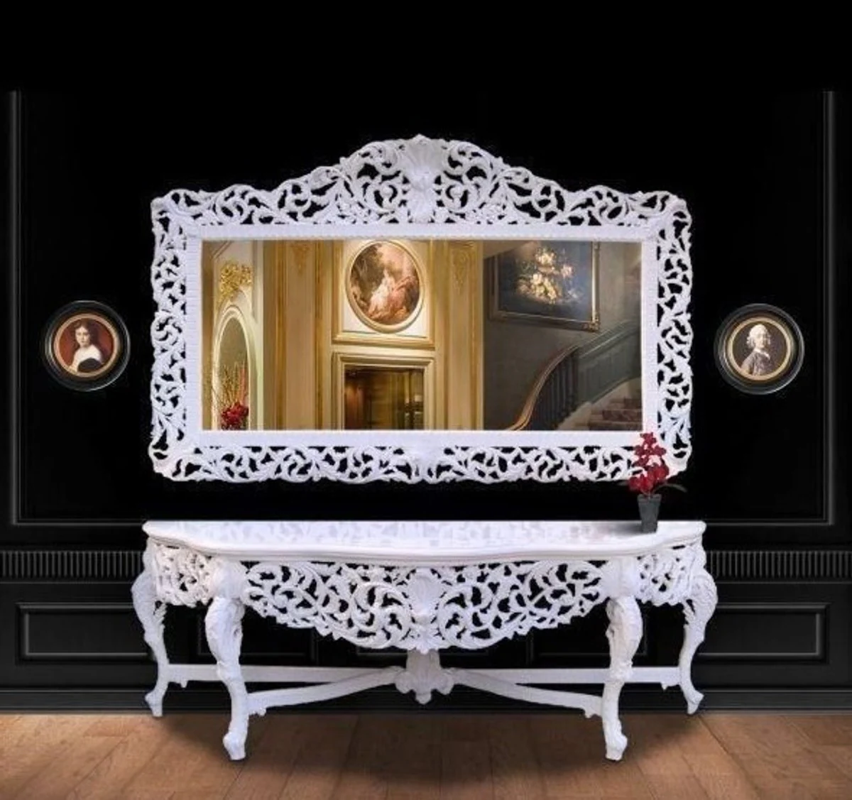 Huge Casa Padrino baroque mirror console white with white marble top - luxury living room furniture console Sppiegel Huge Casa Padrino baroque mirror console Gold with black marble top - luxury living room furniture console Sppiegel