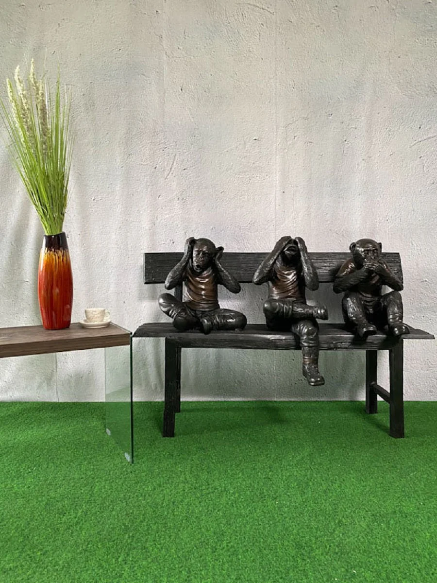 Casa Padrino escultura de bronce de lujo 3 monos en banco 112 x 46 x A. 76 cm - Figura de decoración de salón - Accesorios de decoración de lujo
