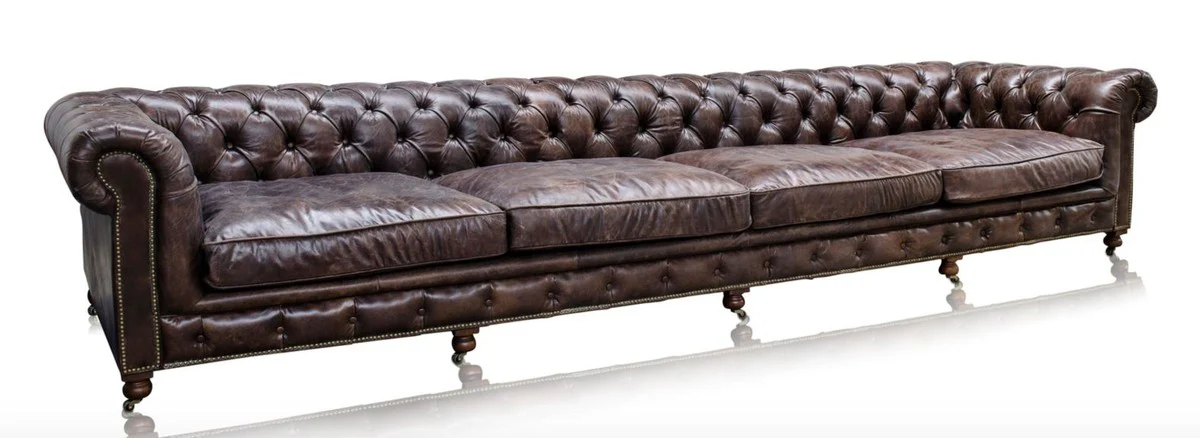 Casa Padrino sof¨¢ de 6 plazas de lujo marr¨®n 410 x 120 x H. 77 cm - Muebles Chesterfield