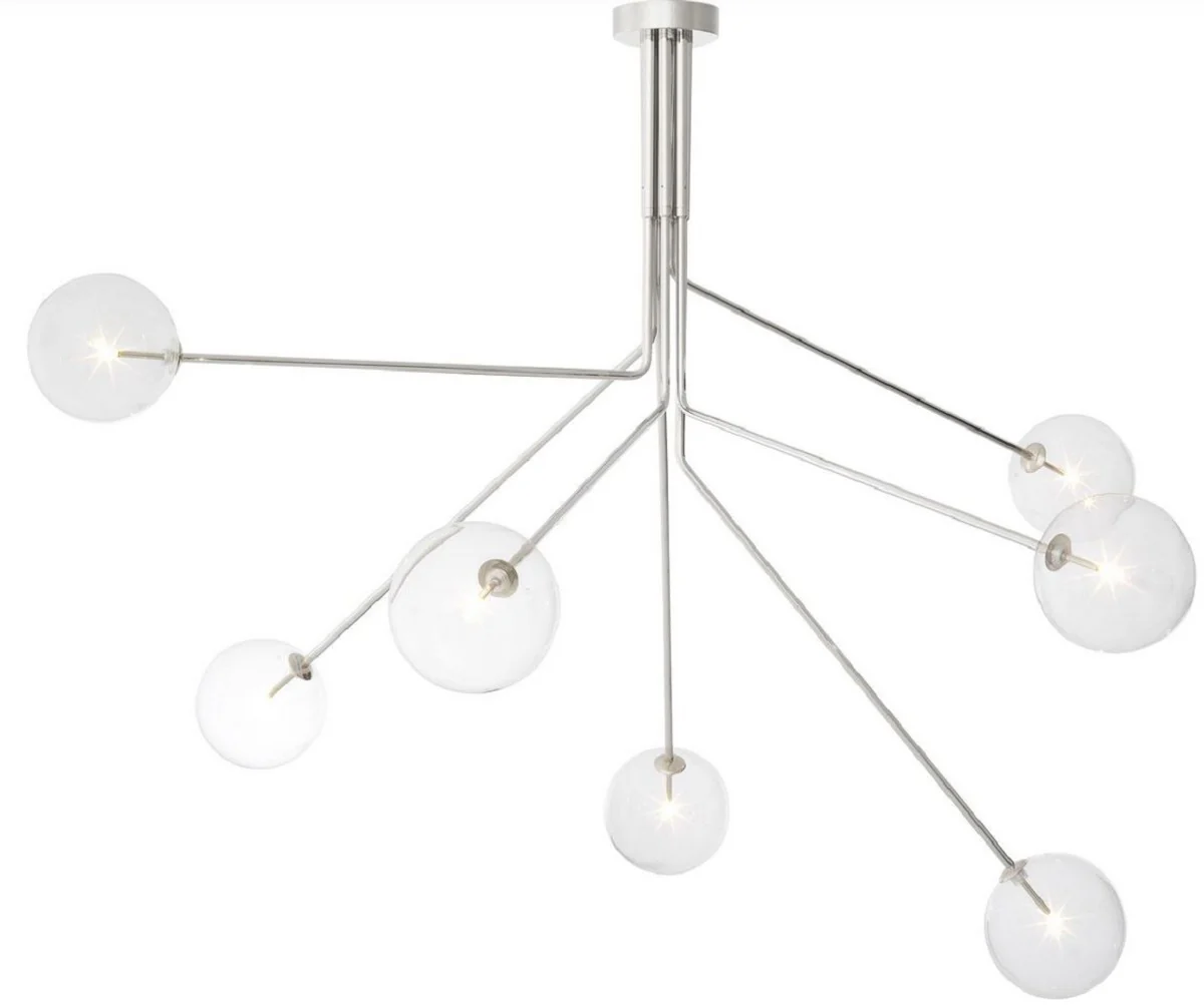 Casa Padrino lámpara de araña halógena de lujo plata 192 x 192 x A. 85 cm - Lámpara de araña moderna regulable con pantallas de vidrio redondas - Colección de Lujo