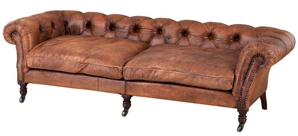 Casa Padrino luxury genuine leather sofa Vintage Brown leather - 3 seater - Luxury Hotel Club Furniture