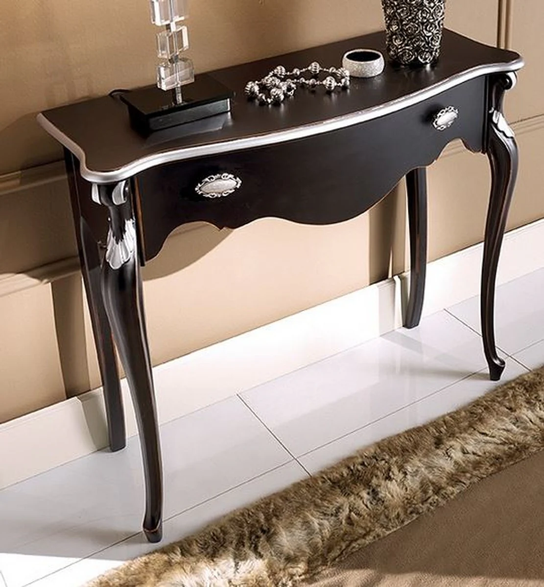 Casa Padrino consola barroco de lujo negro / plata 93 cm - Hecho en Italia
