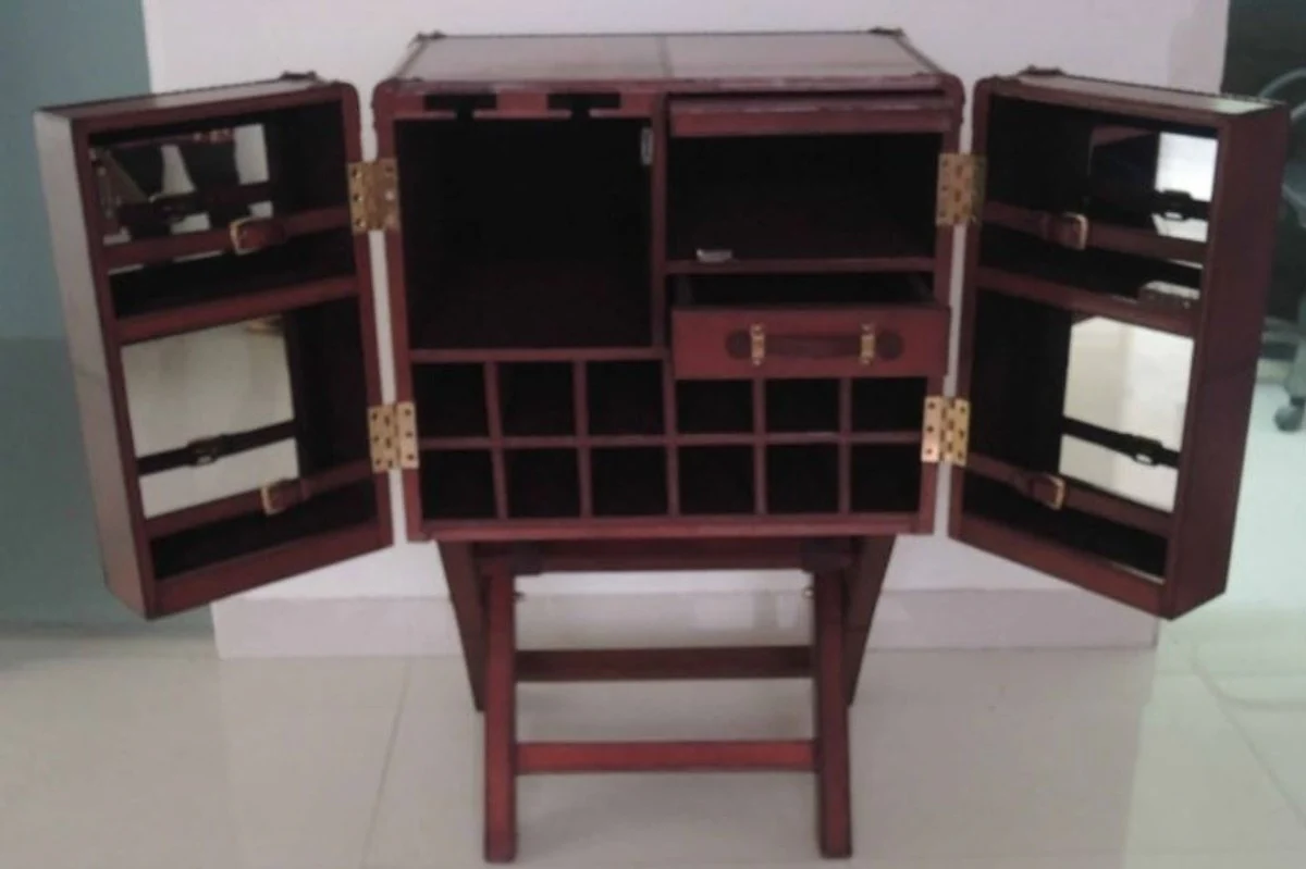 Casa Padrino Gabinete de Bar de Cuero Genuino de Lujo Cognac Marrón 61 x 52 x H. 93,5 cm - Gabinete del Vino con 2 Puertas en Diseño de Maleta