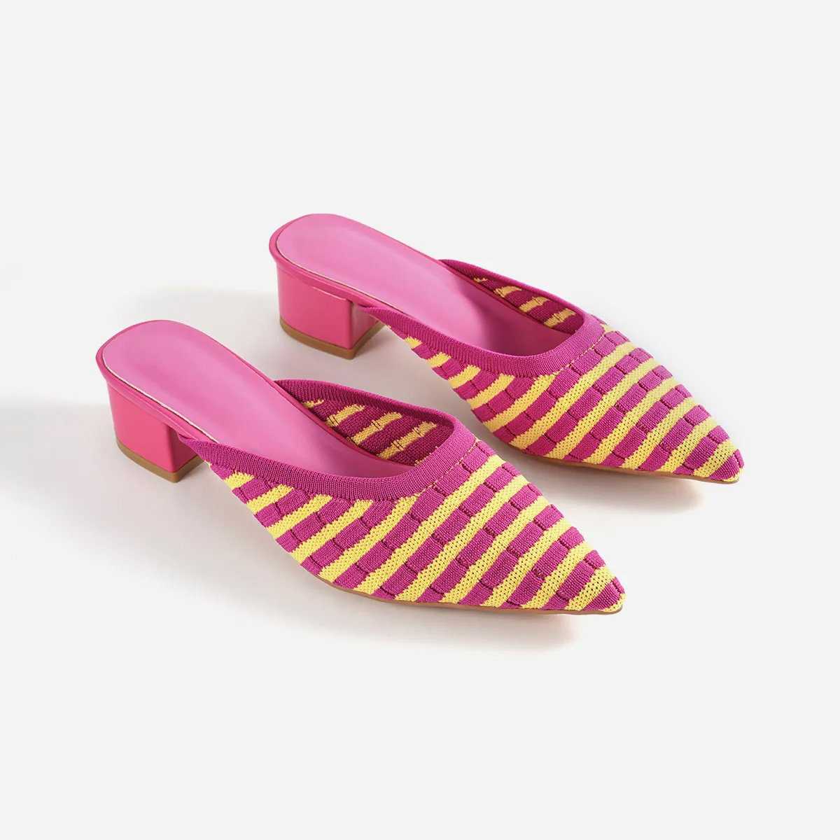 Pointed Toe Mules for Women Breathable Knit Slip-on Flat Shoes