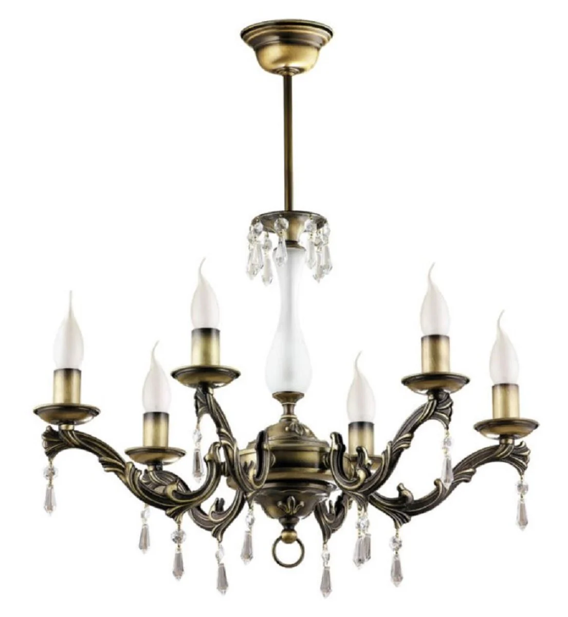 Casa Padrino araña de luces de cristal barroco de lujo latón con pátina Ø 60 x A. 63 cm - Lámpara de araña de salón redonda de estilo barroco - Noble y magnífica