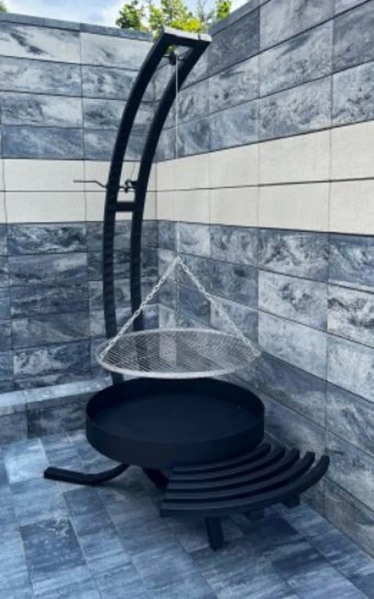 Casa Padrino parrilla giratoria de metal de lujo negro / plata 80 x 70 x A. 190 cm