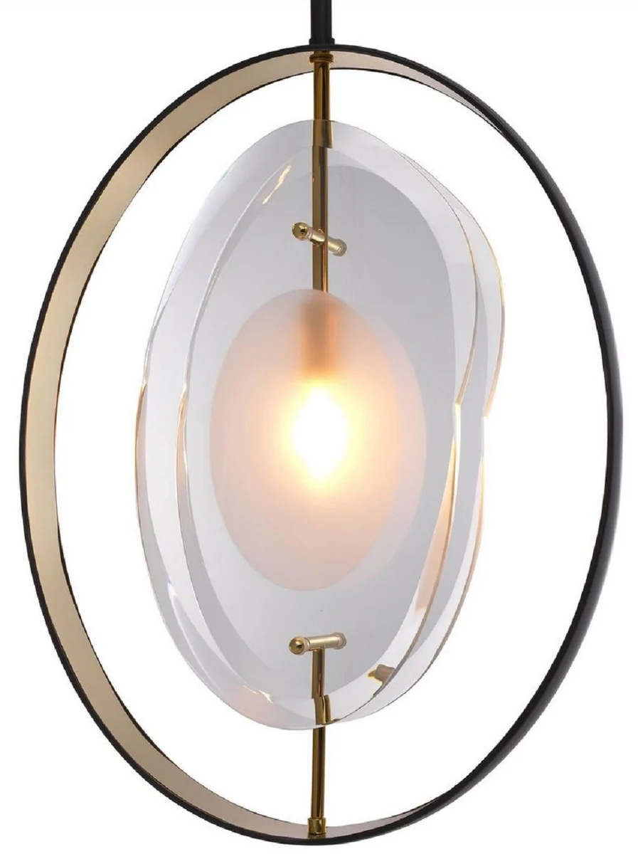 Casa Padrino lámpara de araña de lujo negro / oro 43 x 11 x A. 58 cm - Lámpara de araña moderna con elegante pantalla de vidrio - Colección de Lujo