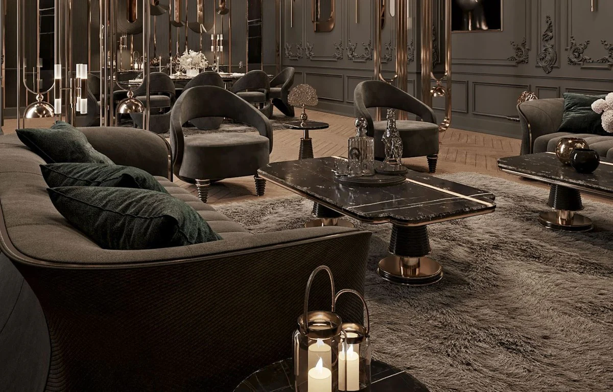 Casa Padrino sof¨¢ de lujo gris / oro 260 x 100 x A. 79 cm - Sof¨¢ de sal¨®n - Sof¨¢ de hotel - Muebles de sal¨®n - Muebles de hotel - Muebles de lujo - Interiores de sal¨®n - Interiores de lujo