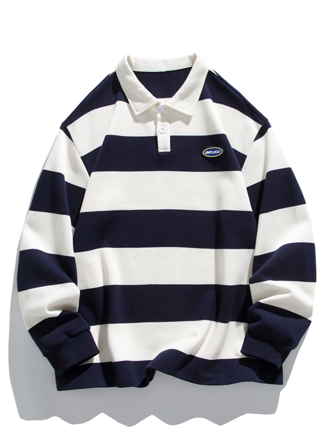 Relax Fit Waffle Wide Striped Polo Sweatshirt