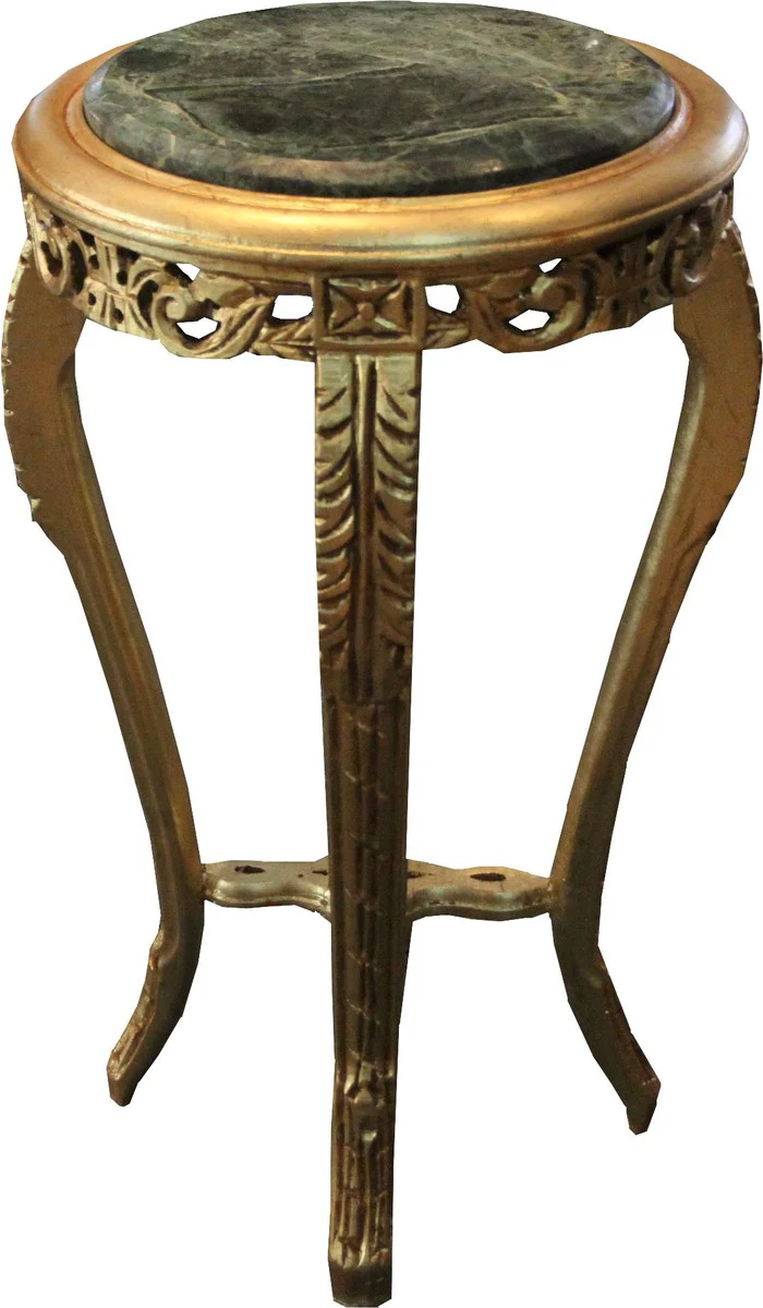 Mesa Lateral barroca Casa Padrino redonda de oro con tapa de mármol verde 37 cm x H. 70 cm de estilo antiguo