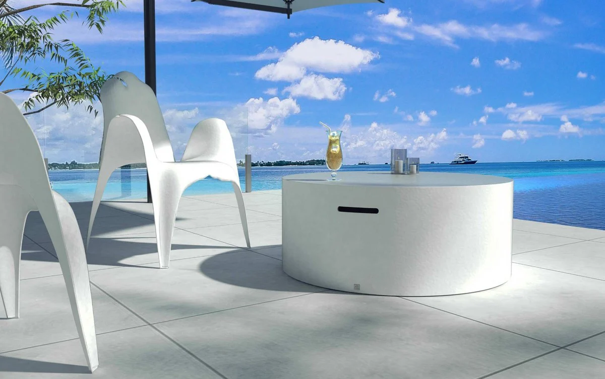 Casa Padrino mesa de jardín de lujo blanco mate Ø 100 x A. 40 cm - Mesa baja redonda resistente a la intemperie - Muebles Mesa de Jardín de Terraza - Colección de Lujo