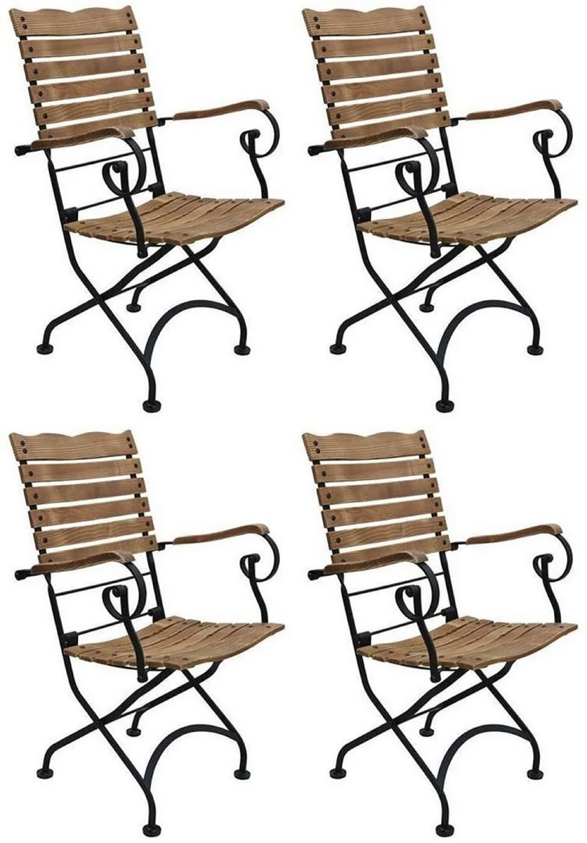 Casa Padrino conjunto de 4 sillas de jard¨ªn Art Nouveau con reposabrazos marr¨®n / negro 60 x 40 x A. 92 cm - Sillas de jard¨ªn plegables - Muebles de Gastronom¨ªa y de Jard¨ªn Art Nouveau