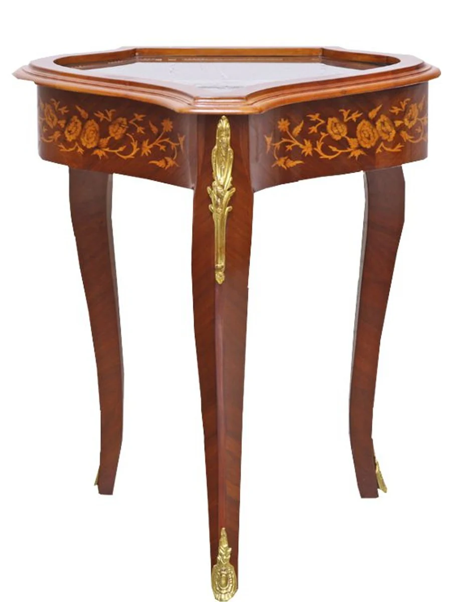 Casa Padrino Baroque Side Table Mahogany Incrustado / Gold H75 x 55 cm - Louis XVI Antique Style Table - Muebles