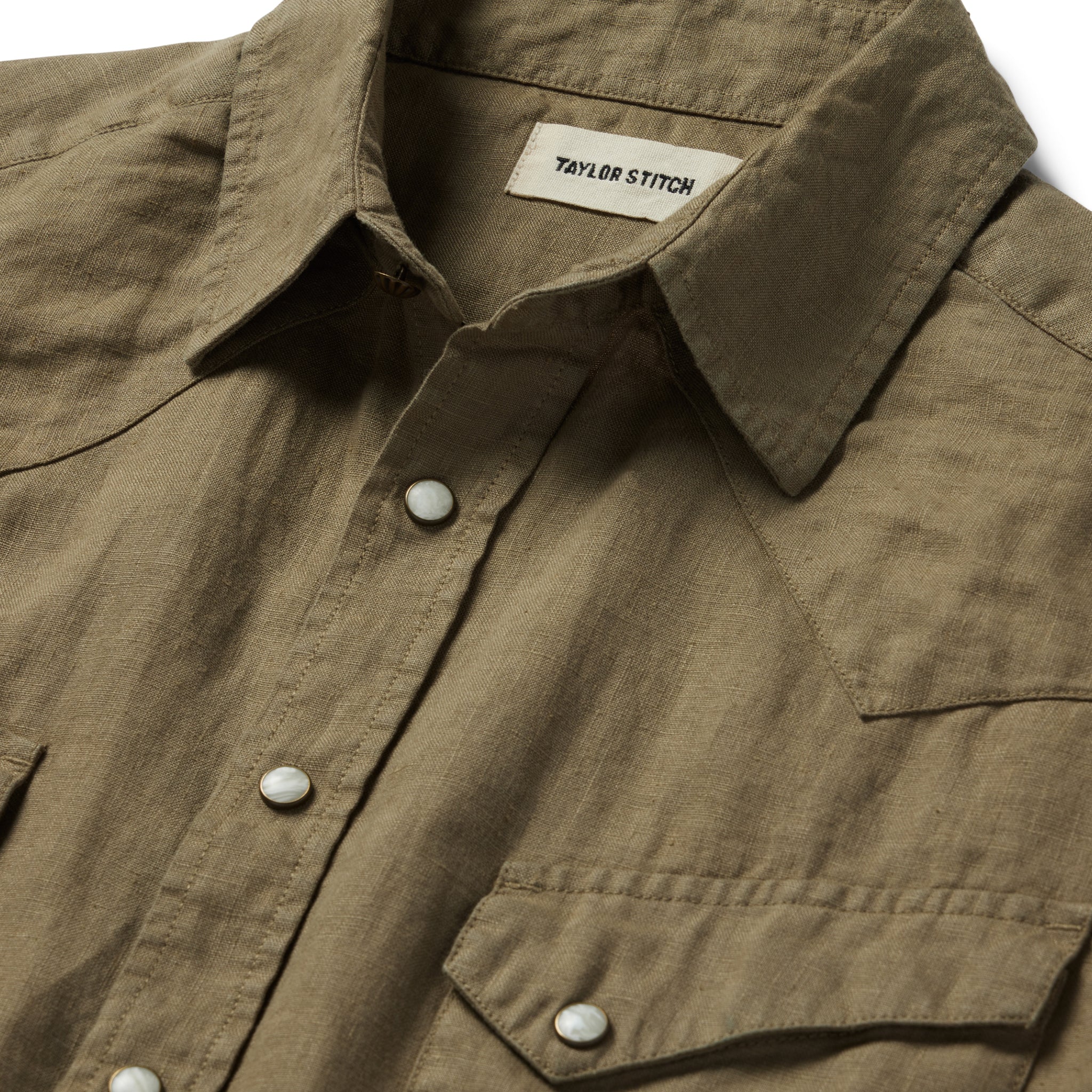 The Short Sleeve Western in Olive Linen