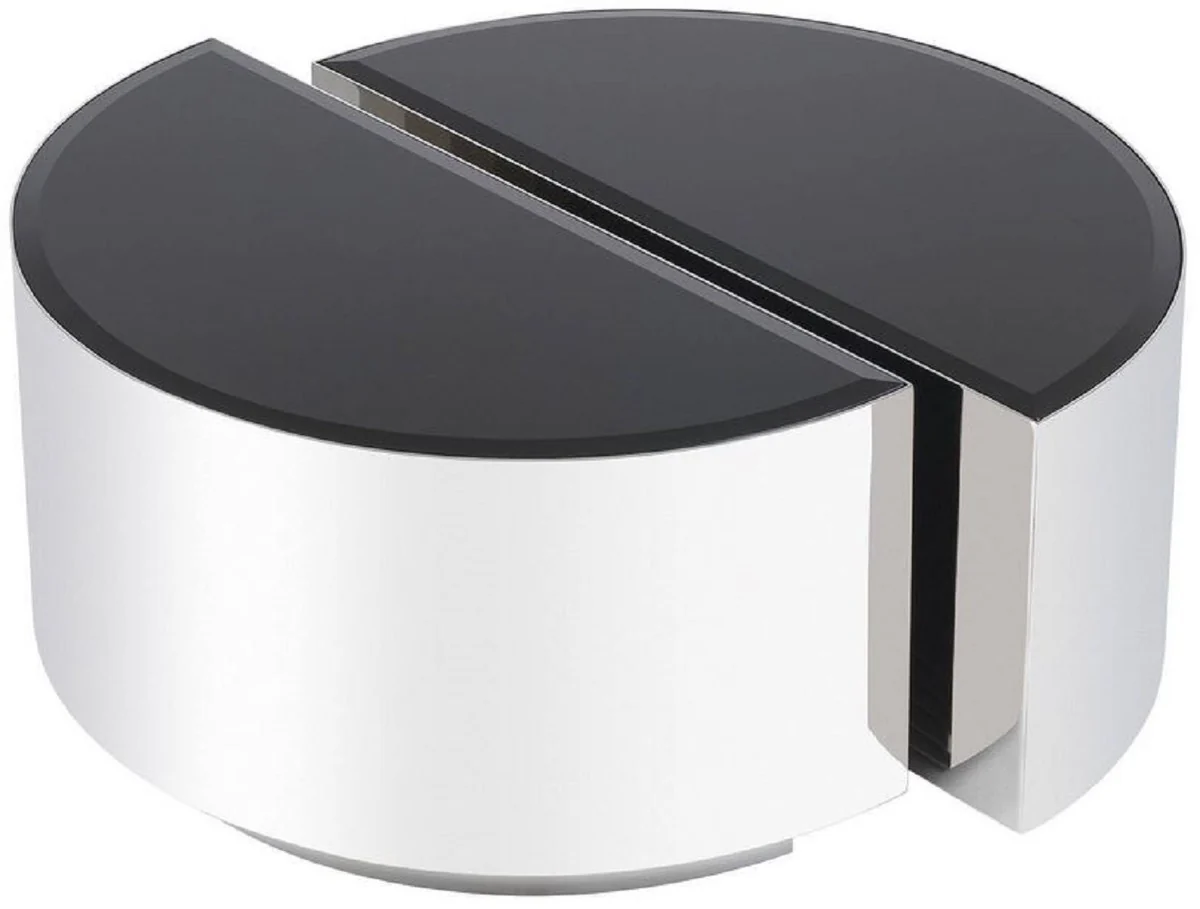 Casa Padrino conjunto de mesa auxiliar de lujo plata / negro - 2 Mesas semicirculares de acero inoxidable con tapas de vidrio biselado - Muebles de sala de lujo