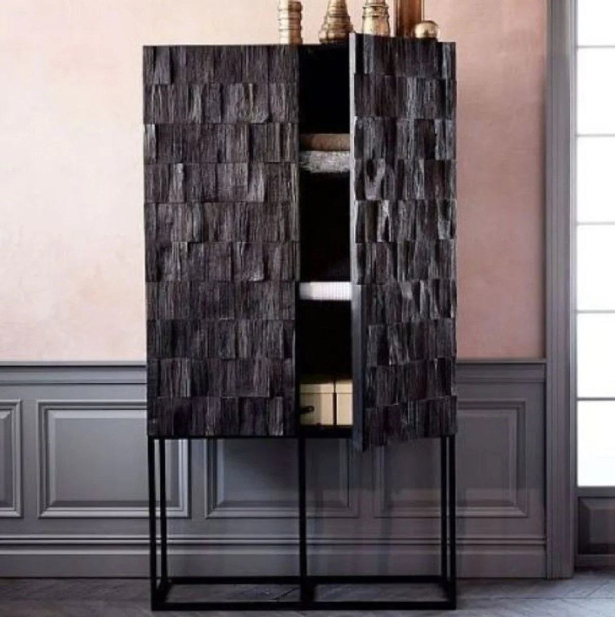 Casa Padrino armario estante de lujo con 2 puertas negro mate / negro 80 x 45 x A. 180 cm - Armario de madera maciza con patas de metal - Muebles de lujo