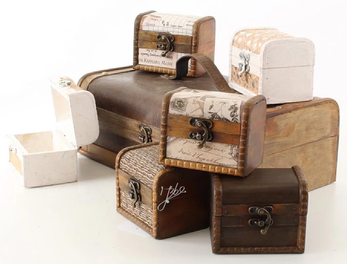 Casa Padrino juego de cajas de joyas de madera Art Deco de 7 marrón / multicolor - Cofres Decorativos