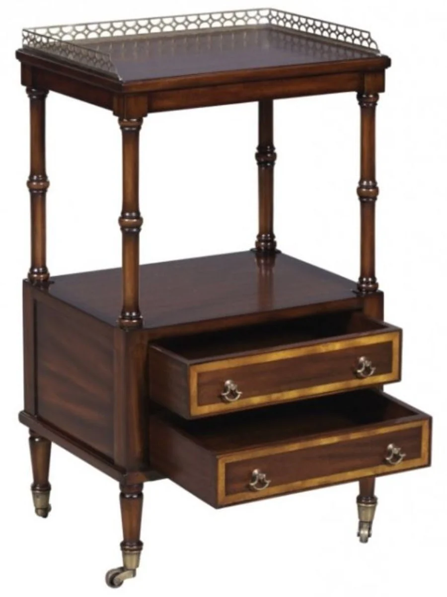 Casa Padrino mesa auxiliar Art Nouveau de lujo con 2 cajones marr¨®n oscuro / oro 42 x 33 x H. 74 cm - Mesa Auxiliar con Ruedas