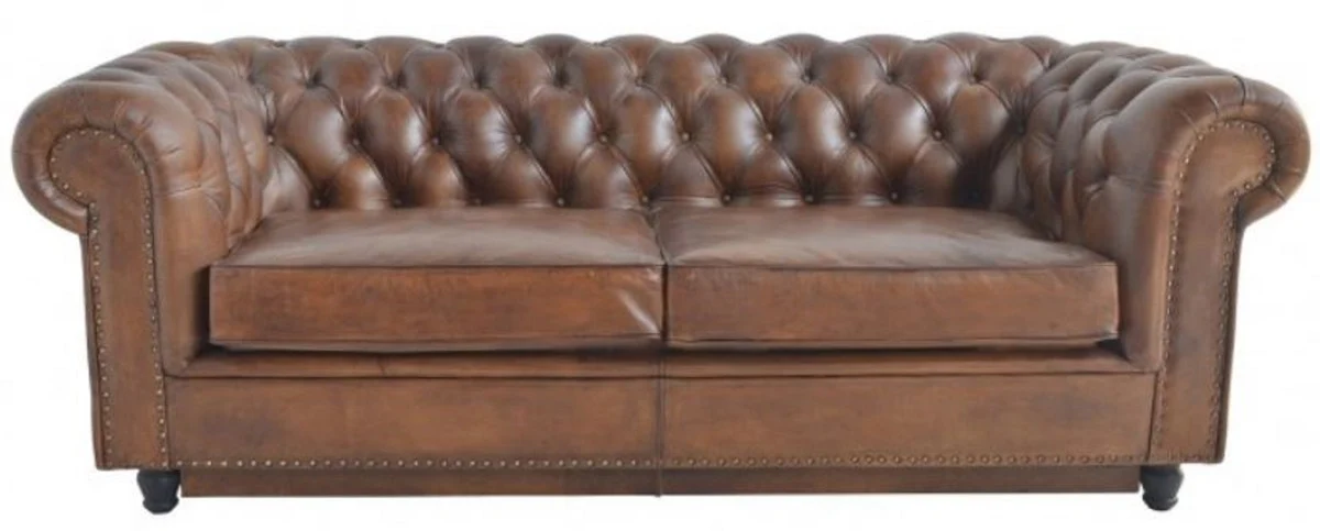 Casa Padrino sof¨¢ cama de cuero Chesterfield de lujo marr¨®n 240 x 102-220 x A. 76 cm - Sof¨¢ de sal¨®n de cuero aut¨¦ntico - Muebles de sal¨®n de cuero aut¨¦ntico - Muebles de cuero de lujo