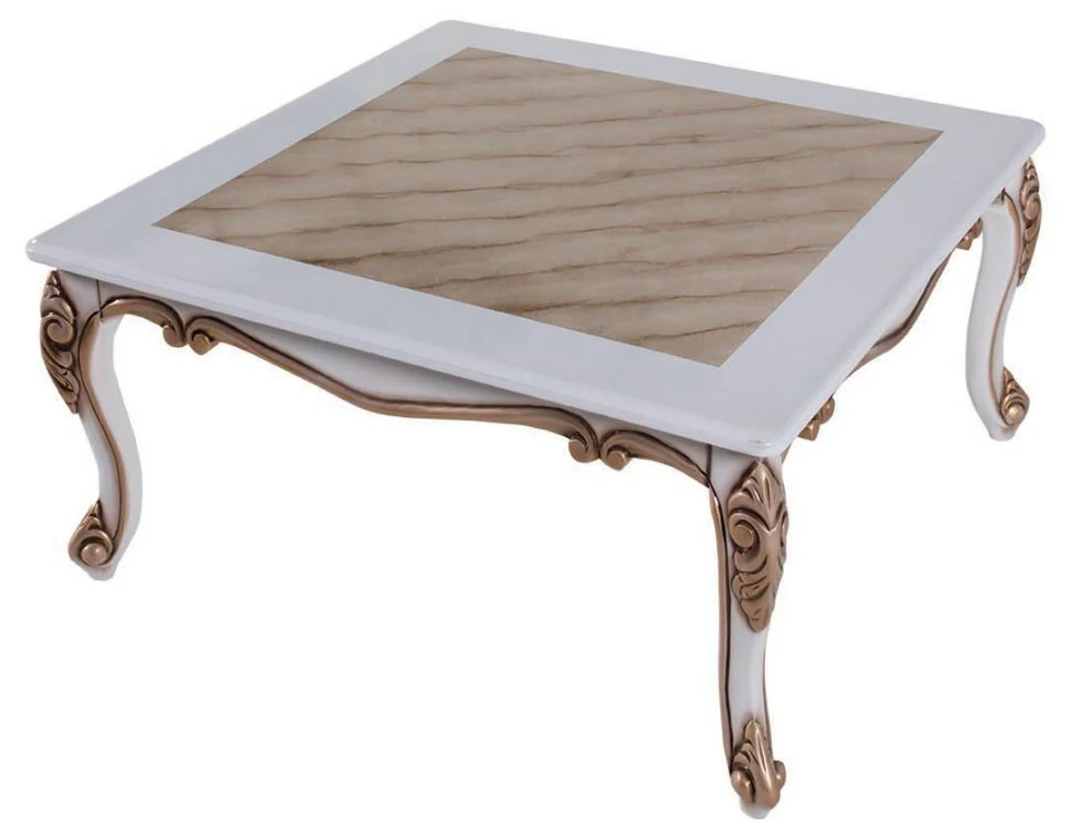 Casa Padrino mesa de centro barroco de lujo beige / blanco / bronce 89 x 65 x A. 45 cm - Mesa de sal¨®n de madera maciza en estilo barroco - Muebles de Sal¨®n Barrocos
