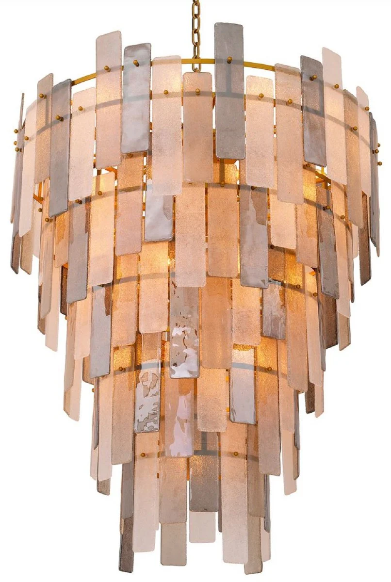 Casa Padrino lámpara de araña de lujo gris / latón antiguo Ø 114 x A. 141 cm - Lámpara de araña de cristal redonda - Lámpara de araña de salón - Lámpara de araña de hotel - Muebles de lujo