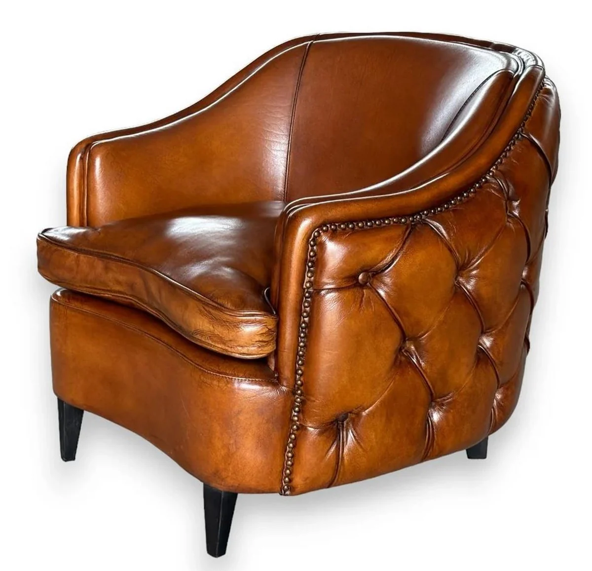 Casa Padrino sill¨®n de cuero Chesterfield de lujo marr¨®n claro / negro - Muebles de sal¨®n de cuero genuino