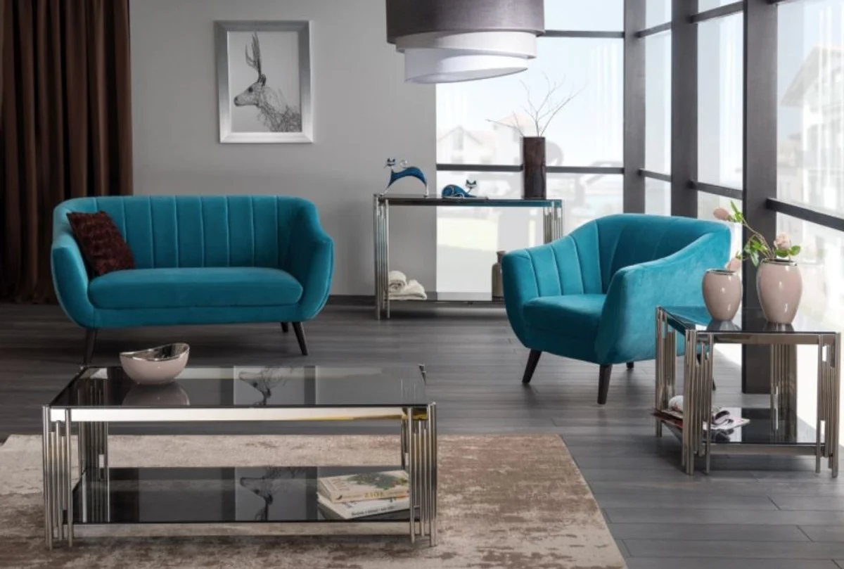 Casa Padrino mesa de centro de lujo plata / negro 120 x 60 x A. 40 cm - Mesa de sal¨®n de acero inoxidable con tapas de vidrio tintado - Muebles de Lujo