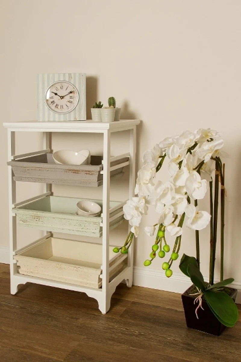 Casa Padrino Armario Estilo Rural Blanco / Multicolor 54 x 32 x H. 86 cm - Estante Shabby Chic Hecho a Mano con 3 Compartimentos