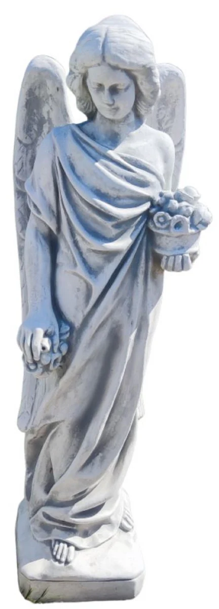 Casa Padrino Escultura de Decoraci¨®n de Jard¨ªn Art Nouveau ¨¢ngel con Flores Gris 30 x 30 x A. 104 cm - Figura de Piedra para Decoraci¨®n de Jard¨ªn Elegante - Accesorios de Decoraci¨®n de Jard¨ªn