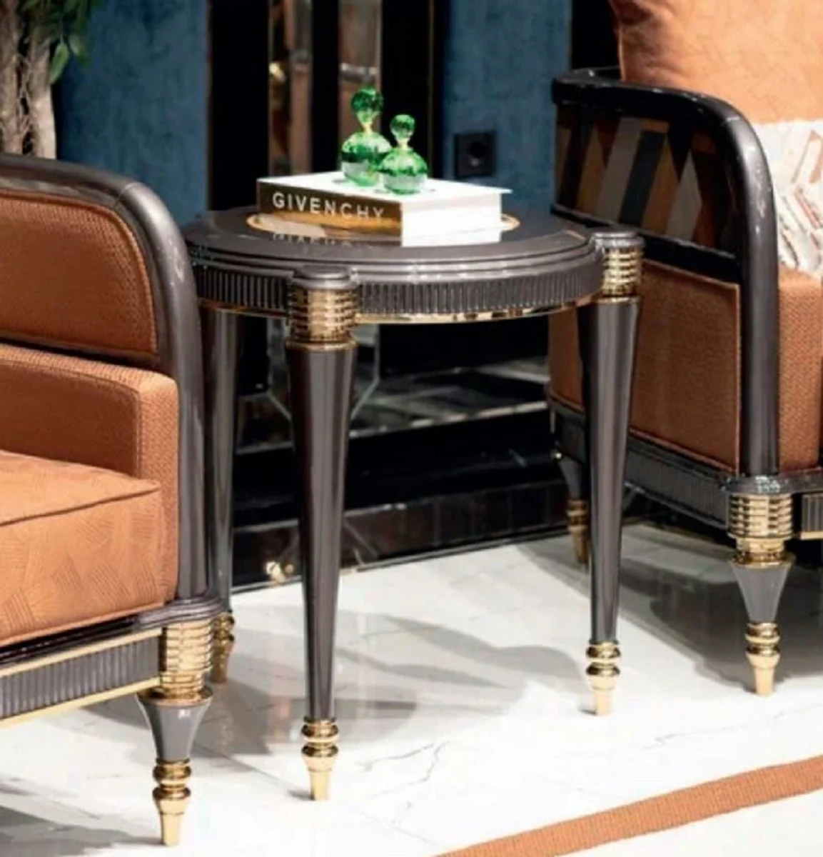 Casa Padrino mesa auxiliar Art Deco de lujo gris / multicolor / oro - Mesa auxiliar de sal¨®n de madera maciza - Muebles de Sal¨®n Art Deco - Muebles de sal¨®n de lujo