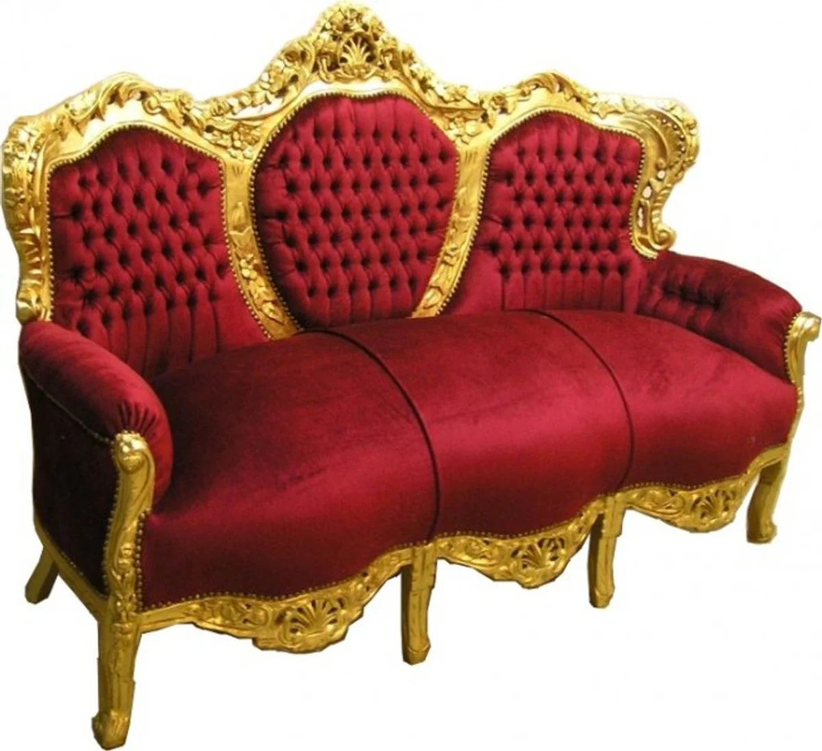 Casa Padrino Baroque Sofa  King  Bordeaux Red / Gold - Baroque Furniture
