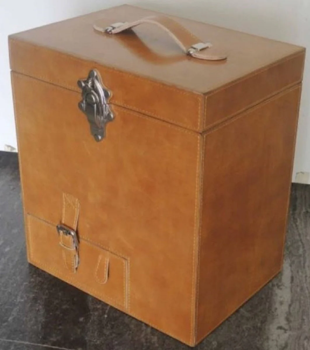 Casa Padrino mini bar / barra de la maleta de cuero genuino de lujo con accesorios 32 x 23 x H. 36 cm - Calidad de Lujo