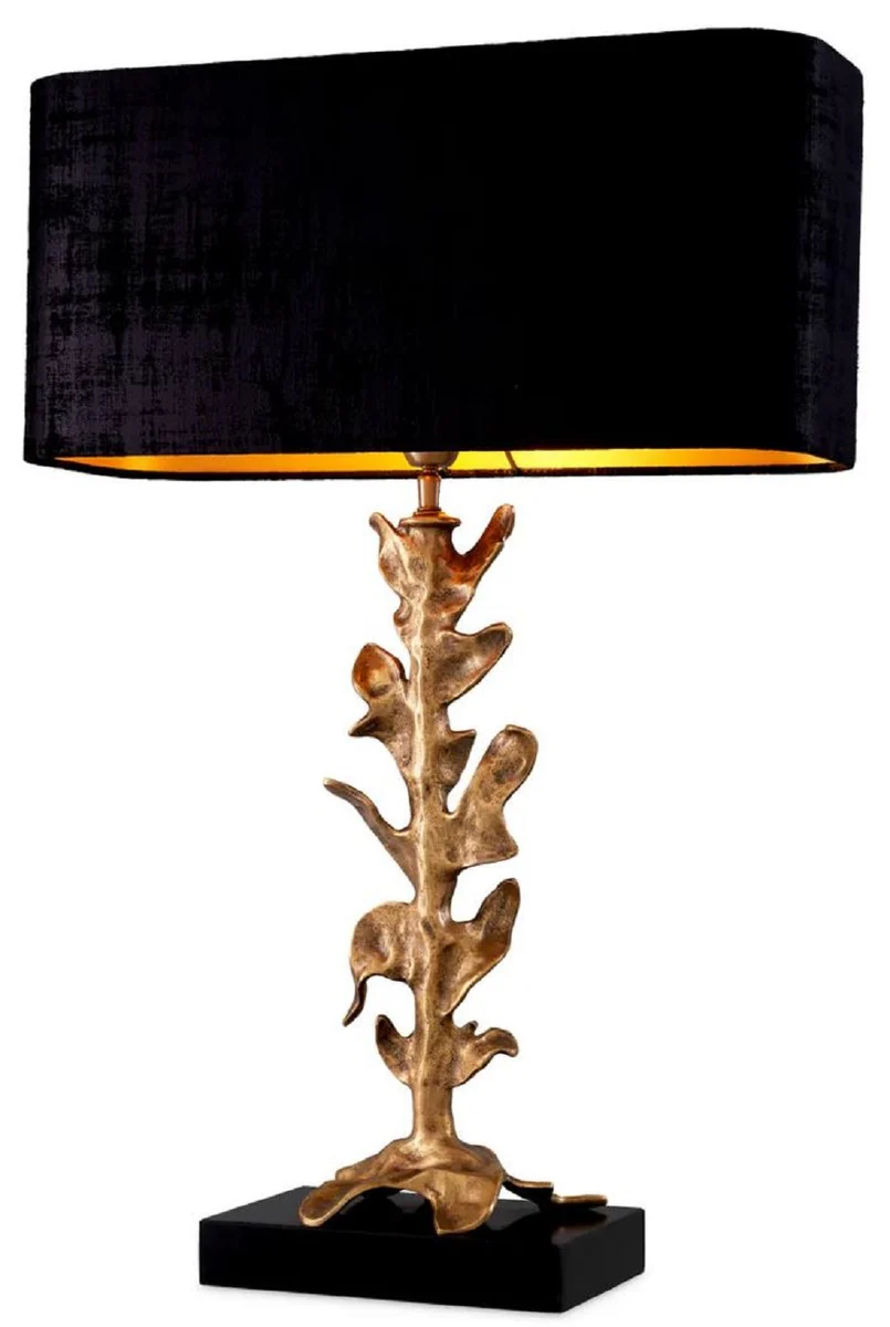 Casa Padrino lámpara de mesa de lujo latón vintage / negro 50 x 22 x A. 79 cm - Lámpara de escritorio con pantalla y pie de granito - Lámparas de mesa de lujo - Lámparas de escritorio
