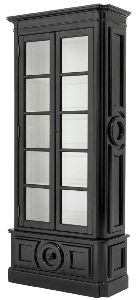 Casa Padrino Vitrina de Lujo Negro / Blanco 113 x 46 x H. 240 cm - Vitrina de Madera Maciza - Armario de Sala de Estar con 2 Puertas de Vidrio y Caj¨®n - Calidad de Lujo